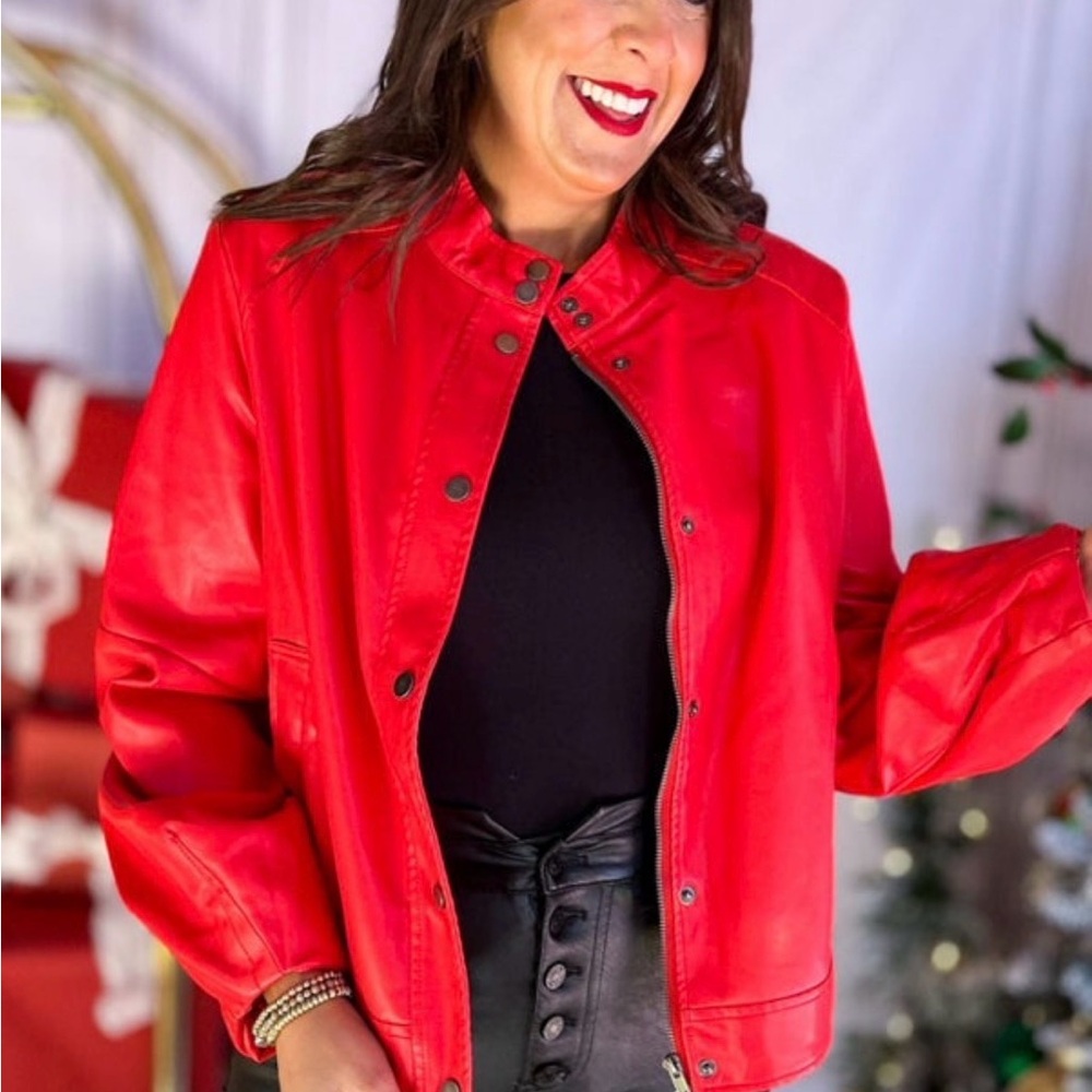 Women's Red Faux Leather Jacket